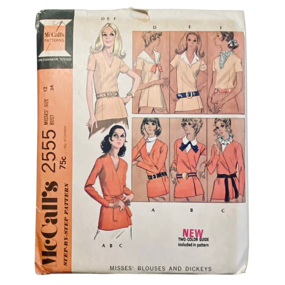 McCall's 2555 Vintage Sewing Pattern Blouses and Dickeys Size 12 Uncut